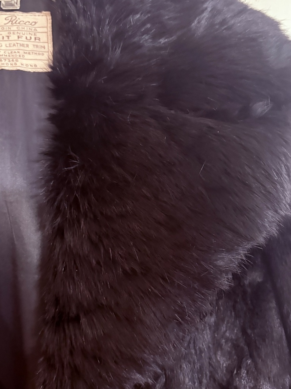 VINTAGE 1980s DINO RICCO Genuine Rabbit Fur Coat, Black Size S - Picture 9 of 17